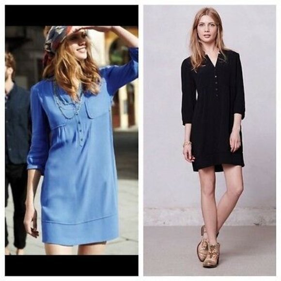 ANTHROPOLOGIE MAEVE TARYN CREPE SHIFT DRESS BLACK SLEEVES 3/4 SLEEVE WOM… - Picture 2 of 8